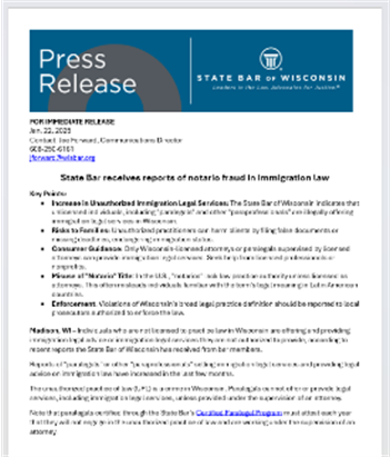 State Bar of Wisconsin Press Release.