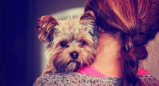 woman holding dog